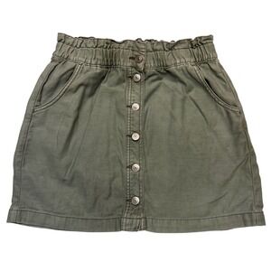 American Eagle Sage Green Button Front Casual Paperbag Waist Mini Skirt Size 10